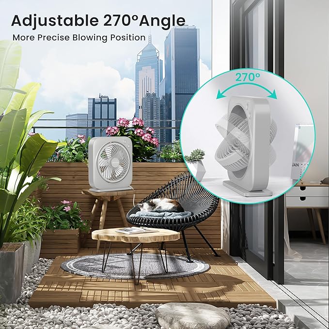 AMACOOL Table Fan, 12 inch Box Fan with 3 Adjustable Speeds & 8HRS Timer, Adjustable Angle Quiet Air Circulator, Desktop Fan for Bedroom Bathroom Kitchen Office, AC Adapter Included-Grey