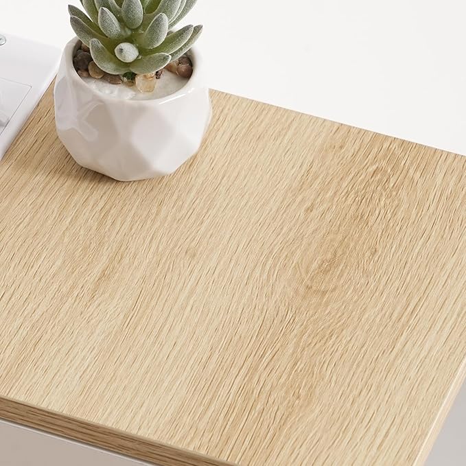 Narrow Nightstand, Slim End Table with Charging Station and LED Sensor Light, Modern Side Table, Bedside Table, for Small Spaces, Living Room, Bedroom, Natural and White ETNW30E01