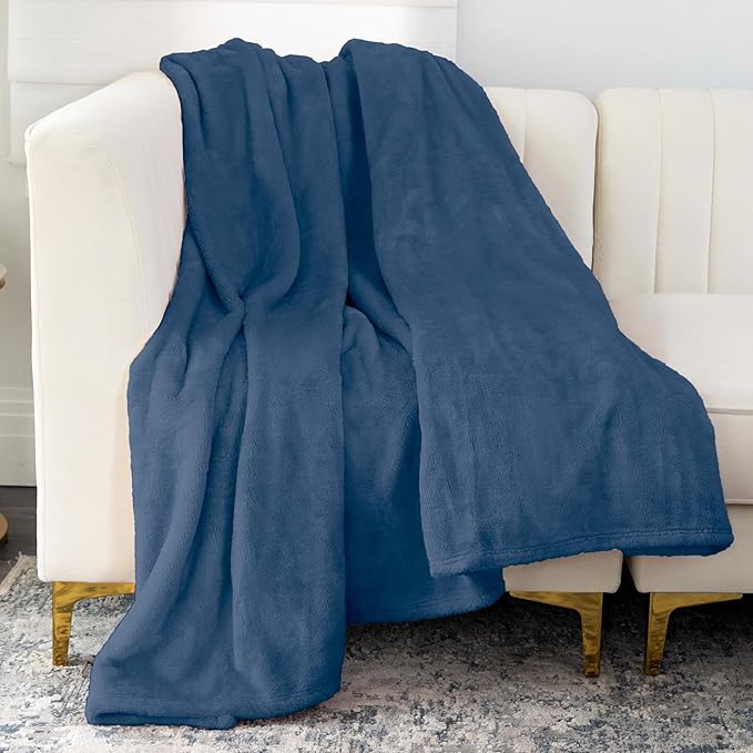 Nicole Miller Oversized Plush Fleece Throw Blanket – Ultra Soft, Lightweight & Cozy – 60" x 70" Warm Flannel Blanket for Couch, Bed & Travel – Machine Washable (Vintage-Blue)