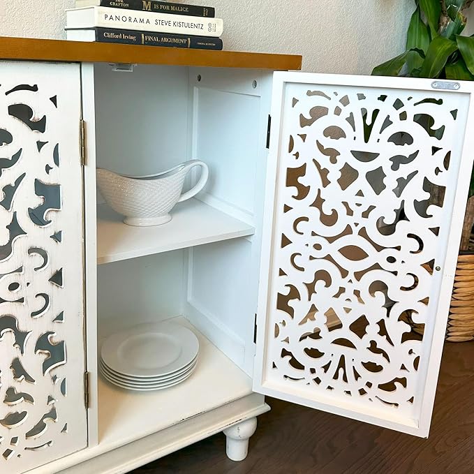 PHI VILLA White Accent Cabinet with Doors, Farmhouse Credenza Cabinets for Living Room, Sideboard Buffet Cabinet with Storage