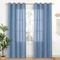 YoungsTex Denim Blue Linen Semi Sheer Curtains 80 Inch Length for Living Room, Light Filtering Window Drapes with Bronze Grommet Privacy for Dining Bedroom, 52 x 80 Inch, 2 Panels