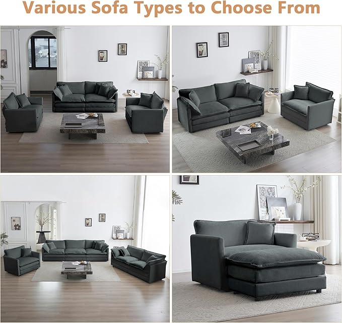 mikibama 41.4" W Single Seat Sofa, Chenille Comfy Deep Upholstered Couch Armchair with Toss Pillow for Living Room Bedroom Office Apartment, Grey