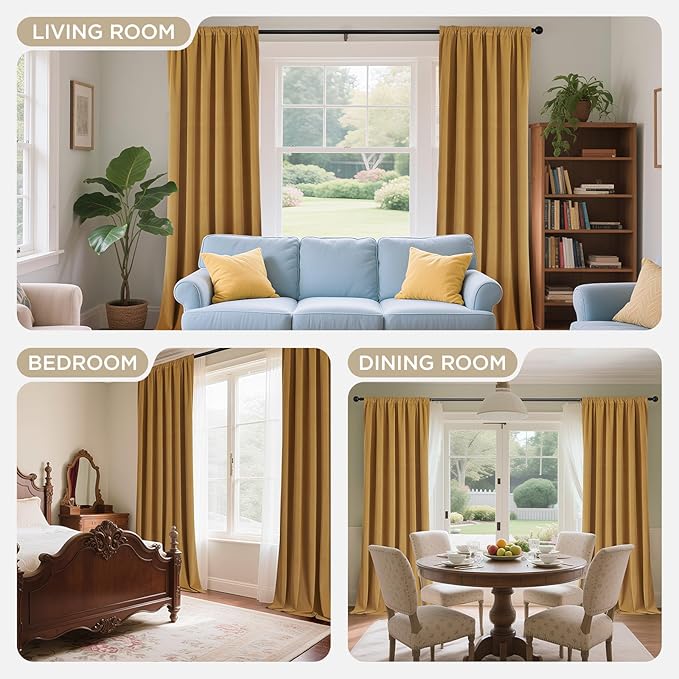 Joydeco Customized Curtains, 100% Blackout Curtains for Bedroom and Living Room, Heavy Duty Luxury Thermal Insulated Mustard Yellow Velvet Curtains Rod Pocket & Back Tab 1 Panel, Custom Size