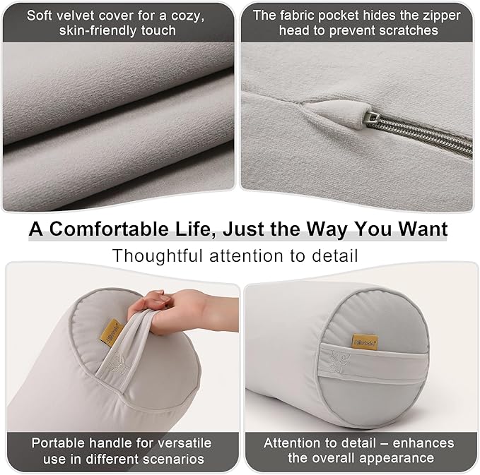 Long Pillow for Bed – Round Bolster Pillow for Adults, Body Pillow for Sleeping, Ergonomic Support,39.37x 7.87 Inches,Silver Gray