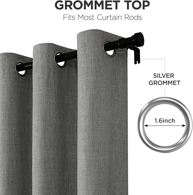 Joydeco Blackout Curtains 120 Inches Long 2 Panels Burg, Room Darkening Curtains for Bedroom, 100% Black Out Textured Thermal Drapes Privacy Protection 2 Panels Set(W52 x L120 Inch, Grey)