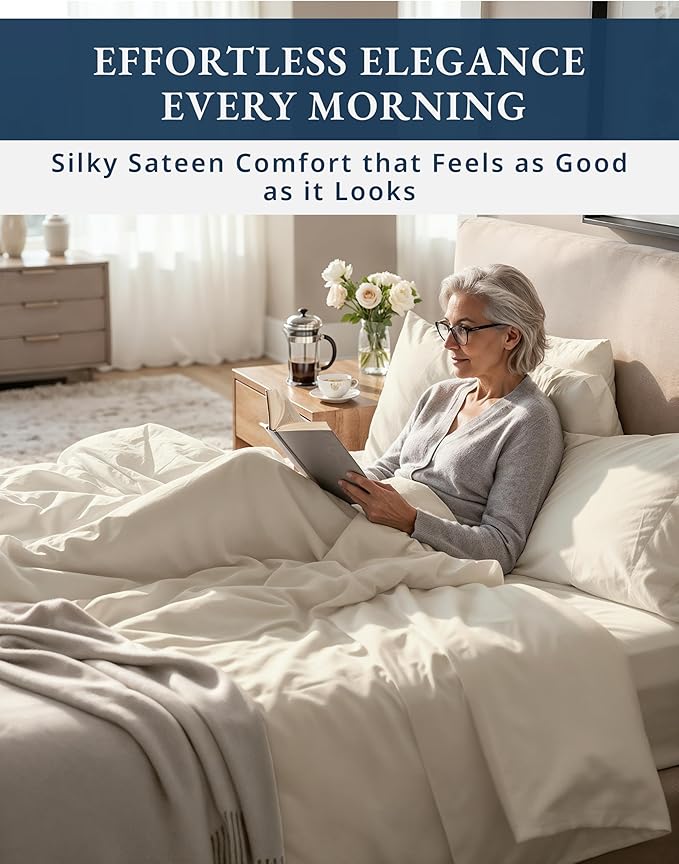 LANE LINEN 100% Egyptian Cotton Twin Bed Sheets - 1000 Thread Count, Eco Friendly Naturally Cooling Sheets, Soft & Comfy Sateen Weave for Silky Smooth Finish, Available in Variety of Color - Ivory