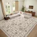 Washable 10x14 Area Rugs for Living Room, Boho Non-Slip Vintage Distress Large Rugs for Bedroom Dining Room Office, 0.3" Neutral Oriental Throw Thin Carpet, Beige/Rust/Green/Multi