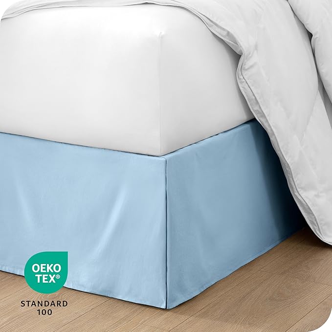 Bare Home Queen Bed Skirt - 15-Inch Tailored Drop Easy Fit - Bed Skirt for Beds - Center & Corner Pleats (Queen, Light Blue)