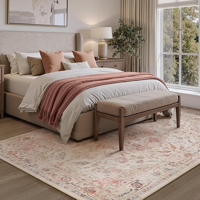 PADOOR 9X12 Area Rug,Rugs for Living Room,Soft Pink Rugs for Bedroom,Machine Washable Rug Non Slip Carpet for Dining Room Living Room Bedside Office