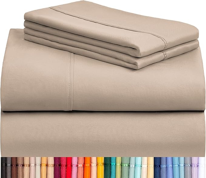 LuxClub 4 PC California King Sheet Set, Deep Pockets Wrinkle Free Cooling Bed Sheets Hotel Bedding for Women, Men, Includes 1 Fitted Sheet, 1 Flat Sheet and 2 Pillowcases-Light Khaki