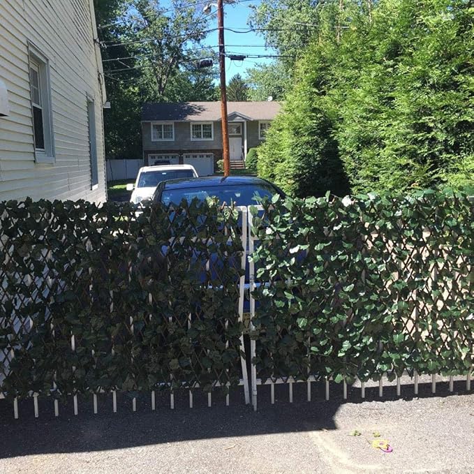 BYBAG Expandable Faux Ivy Fence Privacy Screen for Patio Outdoor Balcony Bedroom Decor,Artificial Dark Green Maple Leaves Wall Decoration Fencing Panel(Single Sided Leaves)