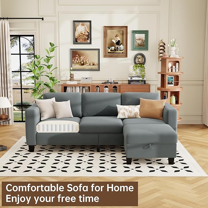 ZeeFu Sectional and Sofa Couches for Living Room - 78'' 3 Seater L-Shaped Modular Couch with Storage Ottoman - Modern Velevt Fabric Upholstered Sofa Set for Small Space Apartment Office