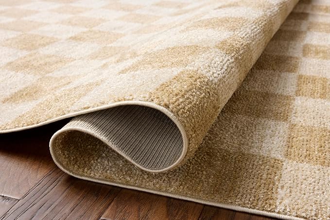 Loloi Chris Loves Julia Calvin Collection CLV-01 Wheat/Ivory 11'-6" x 15'-7" Area Rug Checkered Neutral Soft Living Room Bedroom Carpet