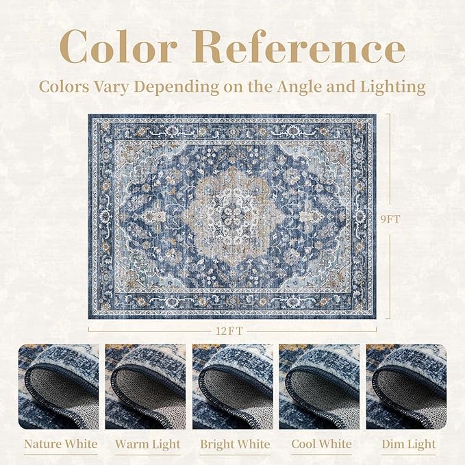 PADOOR 9X12 Area Rug,Rugs for Living Room,Soft Blue Rugs for Bedroom,Machine Washable Rug Non Slip Carpet for Dining Room Living Room Bedside Office