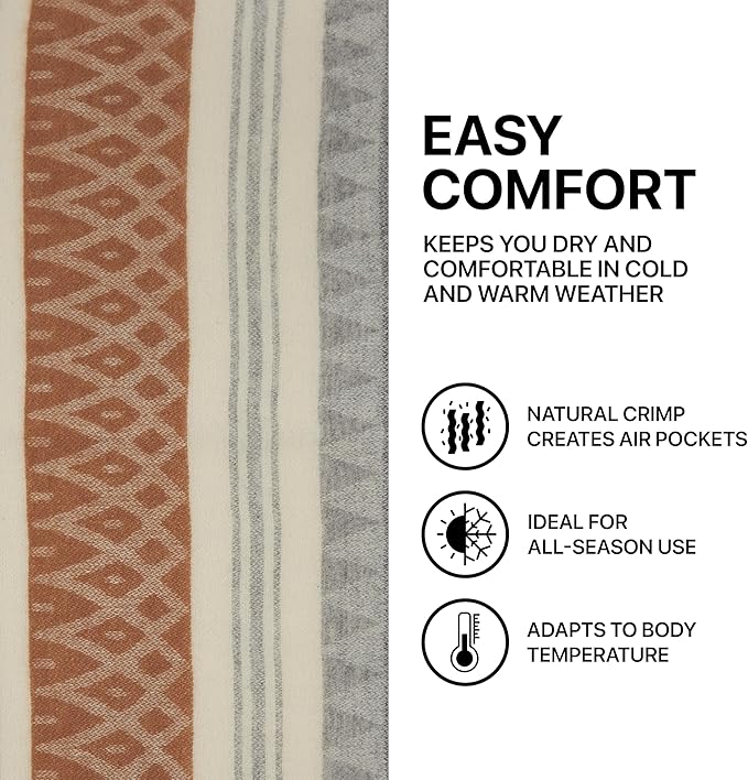 | Wool Blanket/Throw | 100% New Zealand Wool | Perfect for Home and Outdoors | Virgin Wool Throw with Fringes 75"x87" (190 x 220 cm)