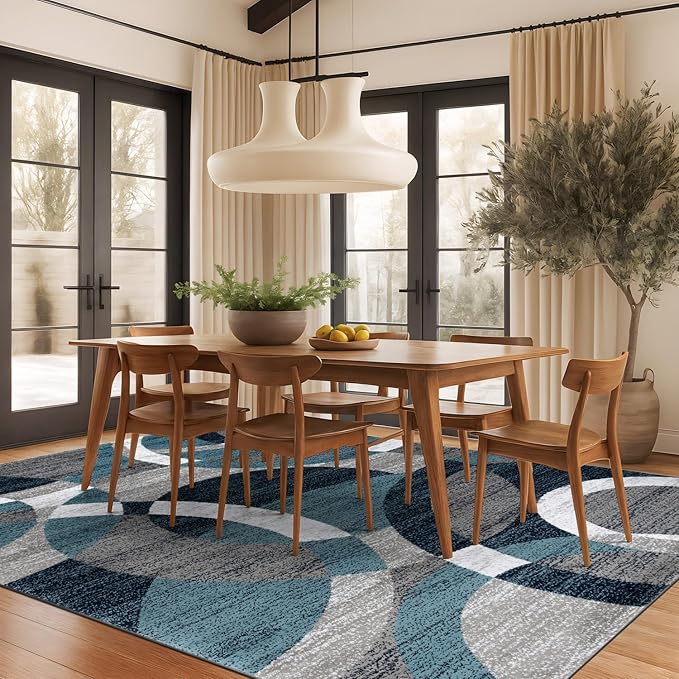 Rugshop Blue Modern Geometric Indoor Large Area Rug, Overlapping Circle Pattern, Fade Resistant, Non-Shedding, for Living Room, Dining Room and Family Room, 7'10" x 10'2"