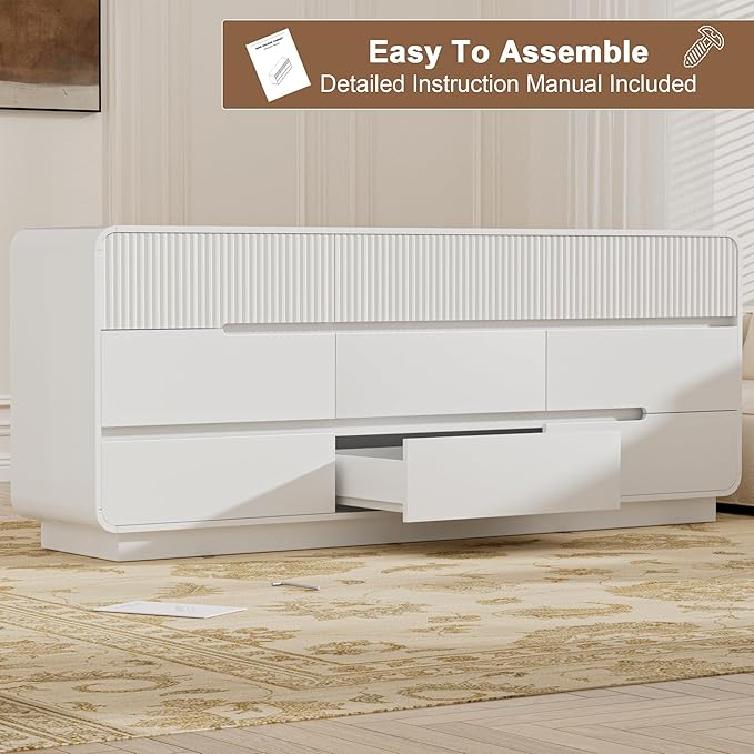 9 Drawer Dresser and 2 Nightstand Sets for Bedroom 3 Pcs Bedroom Set, Modern 57.9" Fluted Dresser with Invisible Handles Nightstand Charging Station, Bedroom Furniture Set for Living Room, White