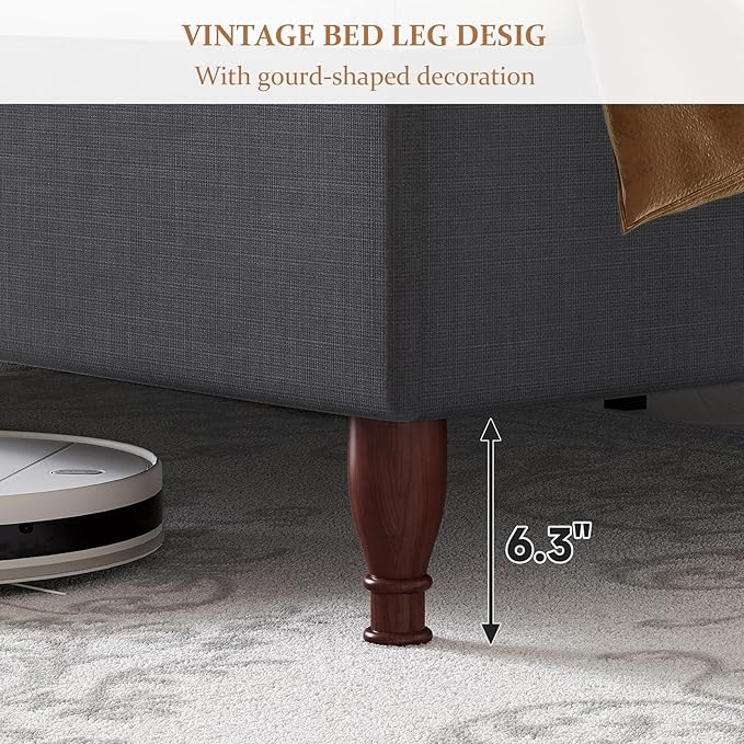 koorlian Full Upholstered Bed, Soft Chenille Sleigh Platform Bed Frame with Wingback Tall Headboard, Retro Minimalist/No Box Spring Required/Easy Assembly, Grey
