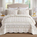 MarCielo 3-Piece 100% Cotton Oversized Bedspread Lightweight Quilt Coverlet Embroidery Farmhouse Bedding Set(TC Soft White,Oversized King (118"x106"))