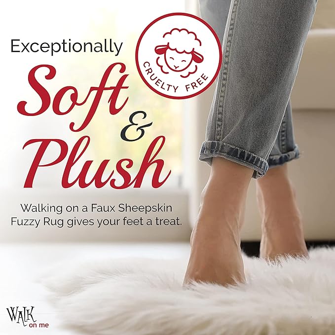 Walk on Me White Double Pelt Faux Fur Sheepskin Rug: Ultra Soft, Super Thick, Fluffy 2x6 Feet, Living Room, Bedroom, Office, Synthetic, Latex, Non-Slip