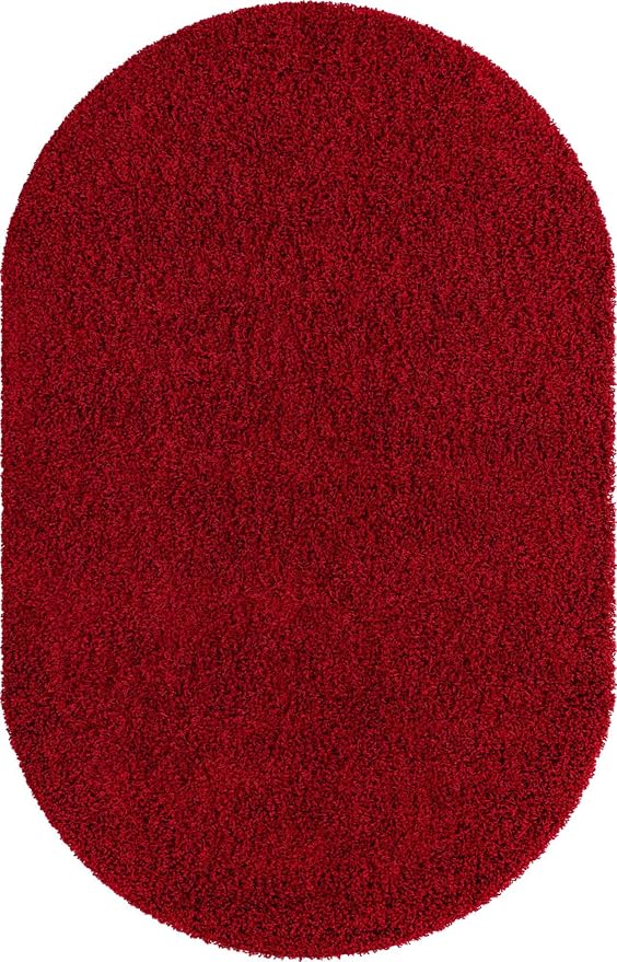 Unique Loom Solid Shag Collection Area Rug (5' 1" x 8' Oval, Cherry Red)