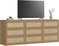 SICOTAS Dresser for Bedroom - 75" Wide 9 Drawer Dresser Rattan Dressers & Chests of Drawers Boho Drawers for Bedroom Bedside Table Clothes Long Closet Storage for Closet Hallway Entryway