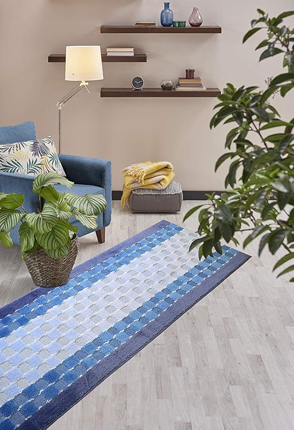 11 ft Non-Slip Blue Hallway Kitchen Runner Rug, 2'2" X 11' Washable Carpet - Rubber Backed, Custom Size Floor Mat for Stairs Bedroom Bathroom Entryway, Flexible Length Options