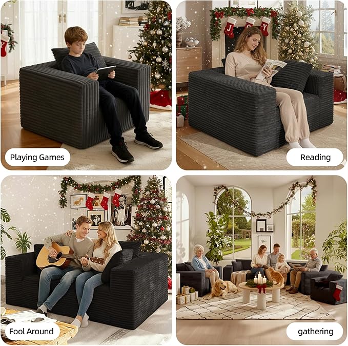 Single Cloud Sofa, Giant Bean Bag Chair with High Backrest & Wider Armrest, Foam Boneless Couch for Small Spaces, Comfy Furry Sofas with Pillows for Living Room, Bedroom, Apartment, Dorm, Office