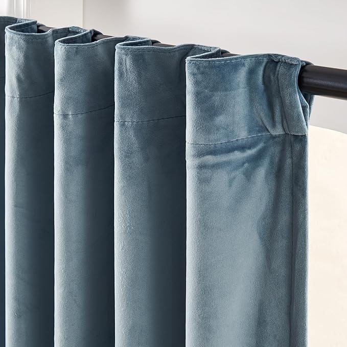 Lazzzy Blue Blackout Velvet Curtains 108 Inch Long Thermal Insulated Lined Curtain Drapes Luxury Back Tab Window Treatments for Bedroom Living Room 2 Panels, 52 x 108 Inch, Aegean Blue