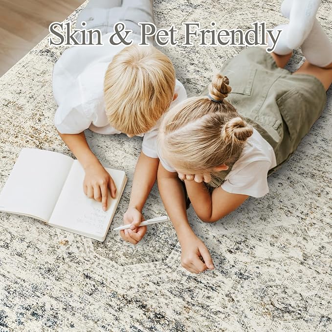 6x9 Area Rug for Living Room Washable 6x9 Non-Slip Modern Rugs for Bedroom Dinning Room Ultra-Thin Indoor Blue Ivory