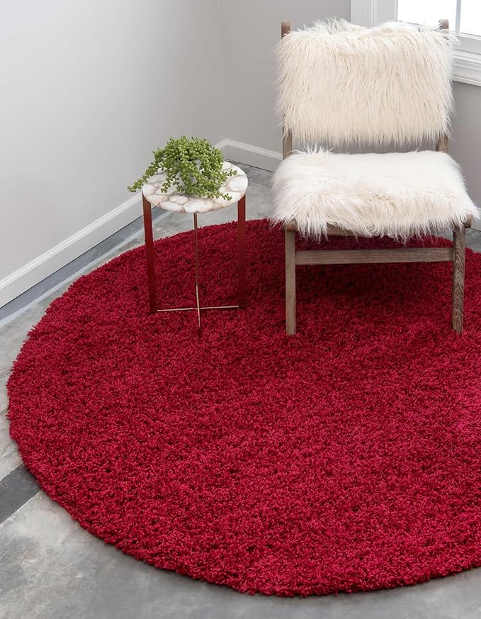 Unique Loom Solid Shag Collection Area Rug (8' Round, Cherry Red)