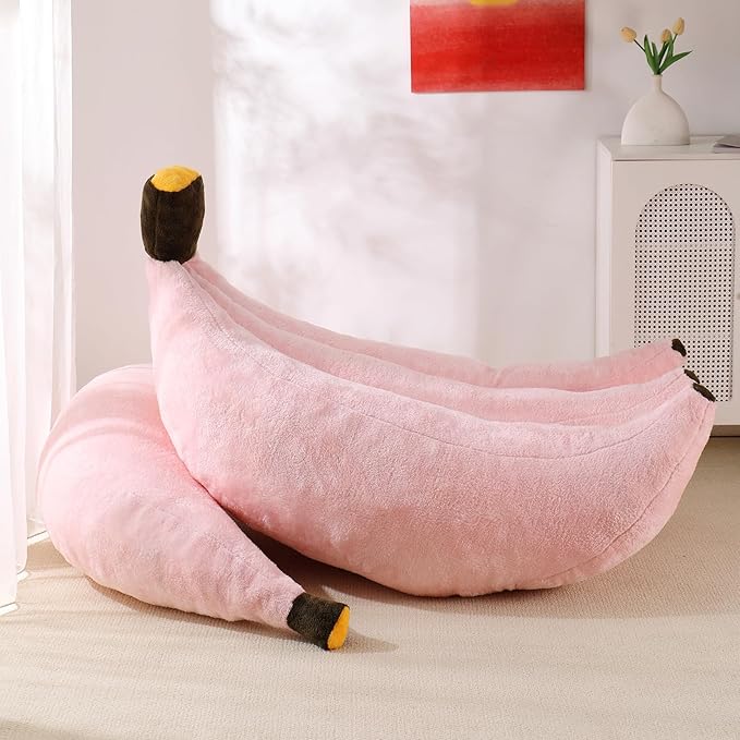 Banana Bean Bag Chair with Ottoman, Floor Sofa Bed with Footrest, Comfy Convertible Lounger for Adults, Plush Couch for Bedroom, Living Room or Dorm, L-Pink