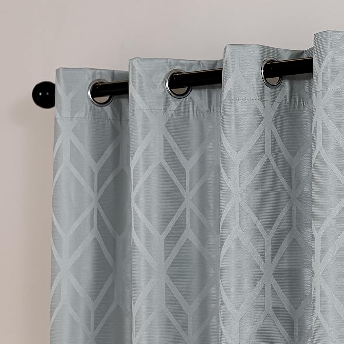 Amazon Basics Jacquard 2-Piece 100% Blackout Curtains, Living Room and Bedroom Drapes, Thermal Insulated Window Treatment, 42"x72", Light Grey