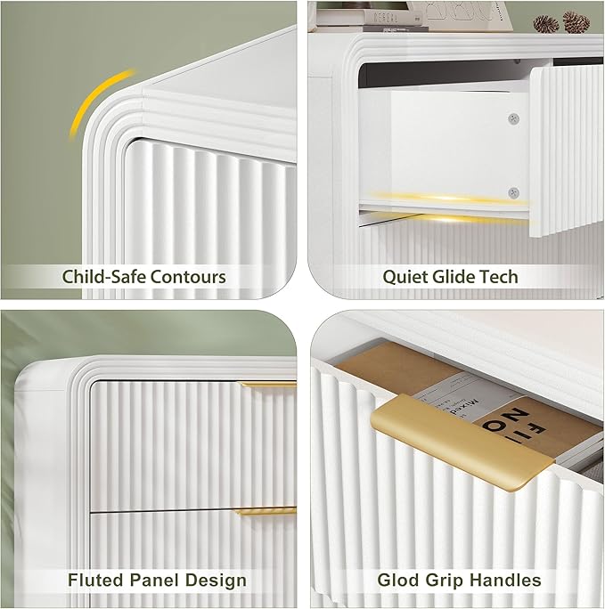 Fluted 5 Drawers Dresser, 48" Tall Modern Chest of Drawers with Round Edge & Metal Handle, Wood Drawer Organizer for Living Room, Bedroom, Entryway, Hallway (White)