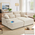 74" Double Chaise Lounge Chair Indoor, Oversized Loveseat with Removeable Ottoman, Corduroy Couch with USB Charging, Storage Ottoman, and Coffee Table Cushions for Living Room (2 Chaise Beige)