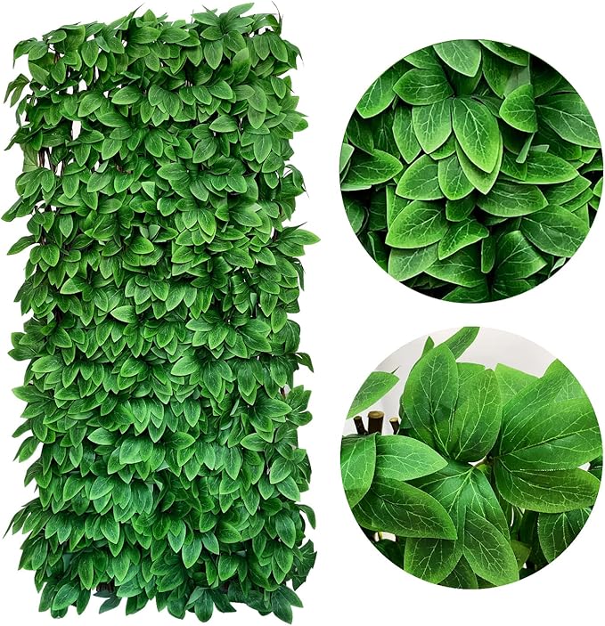 Sumery Expandable Fence Privacy Screen for Balcony Patio Outdoor,Decorative Faux Ivy Fencing Panel,Artificial Hedges (Single Sided Leaves) (1, Peony Leaf)