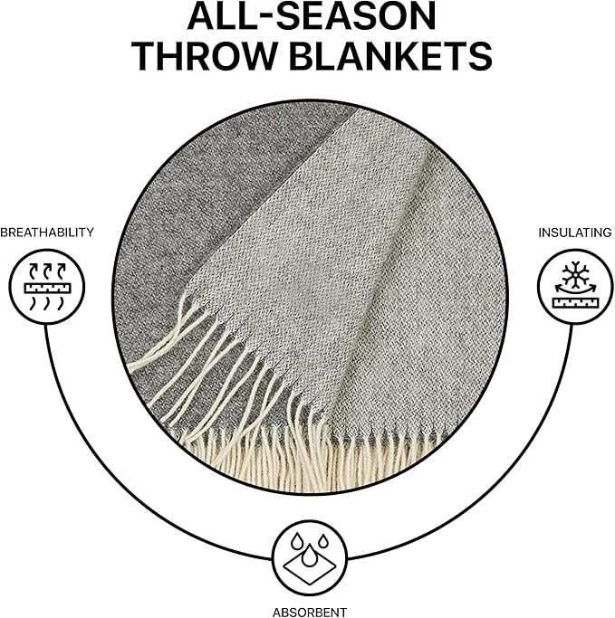 New Zealand Virgin Wool Throw Blanket, Indoor & Outdoor, Soft Blanket with Fringes, 55 x 79 in (140 x 200 cm)