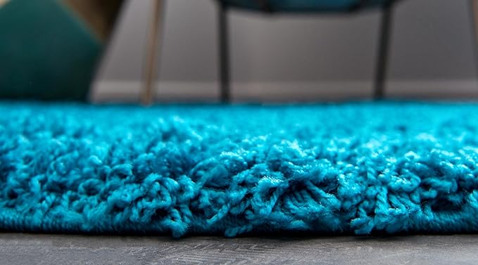Unique Loom Solid Shag Collection Area Rug (2' 7" x 10' Runner Turquoise)