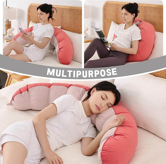 Peallow(Pat. Pend) – Long Round Body Pillow for Adults, Bolster Pillow for Sleeping, Soft and Supportive Pillow for Sleeping & Lumbar Support(Coral Peach,59")