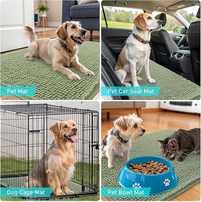 OLANLY Dog Door Mat for Muddy Paws 44x32, Absorbs Moisture and Dirt, Absorbent Non-Slip Washable Doormat, Quick Dry Chenille Mud Mat for Dogs, Entry Indoor Entryway Carpet for Inside Floor, Sage Green