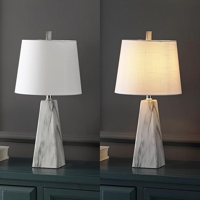 JONATHAN Y JYL1037A-SET2 Owen 20.5" Resin LED Table Lamp Contemporary, Office, Living Room, Family Room, Dining Room, Bedroom, Hallway, Foyer, White Marble Finish (Set of 2)