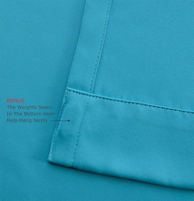 MIUCO Room Darkening Thermal Insulated Grommet Window Blackout Curtains Panels for Livingroom 1 Pair 52x84 Inch Turquoise, Bonus 2 Tie Backs Included