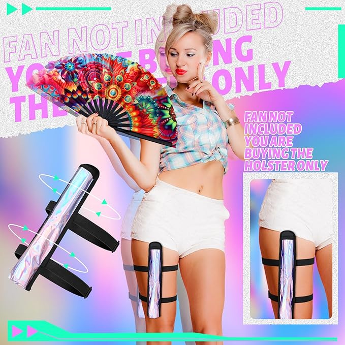 Summer Rave Fan Thigh Holster Rave Fan Holder Folding Hand Pouch Foldable Sleeves with Waist Belt for Thigh Party