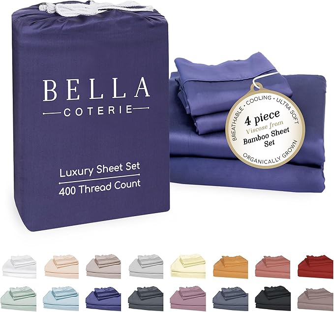 Bella Coterie Luxury Bamboo Viscose King Size Sheet Set | 100% Organically Grown | Ultra Soft | Cooling for Hot Sleepers | 18" Deep Pocket [Twilight Blue]