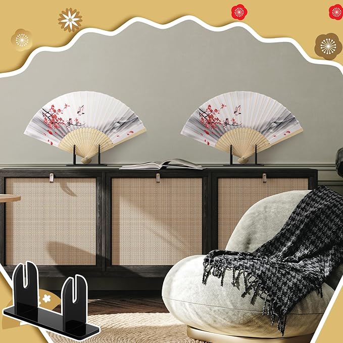 Roowest 2 Pcs Acrylic Fan Display Stand Folding Japanese Chinese Hand Fan Stand Easel Foldable Handheld Display Base Organizer (Black)