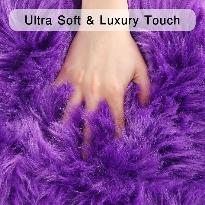 duduta Purple Faux Sheepskin Runner Rugs 2x6 ft, Fluffy Shag Bedroom Rug Fur Sofa Couch Covers Washable
