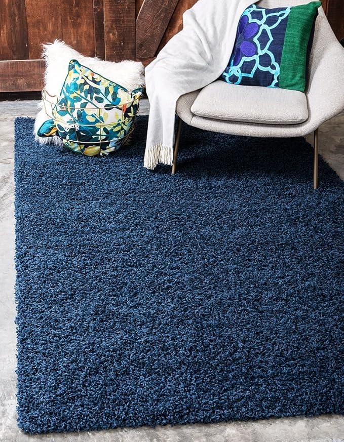 Unique Loom Solid Shag Collection Area Rug (5' 1" x 8' Rectangle, Sapphire Blue/ Navy Blue)
