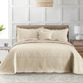 HoneiLife Oversized King Bedspreads - California King Quilt 120x120,4-Piece Cal King Quilt Sets,Rustic Bedding Sets King Size,Reversible Coverlets Lightweight Bed Cover for All Season Use-Khaki