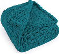 Chunky Knit Throw Blanket 50"X 60", 100% Handmade with Soft Chenille Yarn, 4.4lbs Thick Cable Knitted Blankets, Large Rope Knot Crochet Throws for Couch Sofa Bed Home Decor, Teal