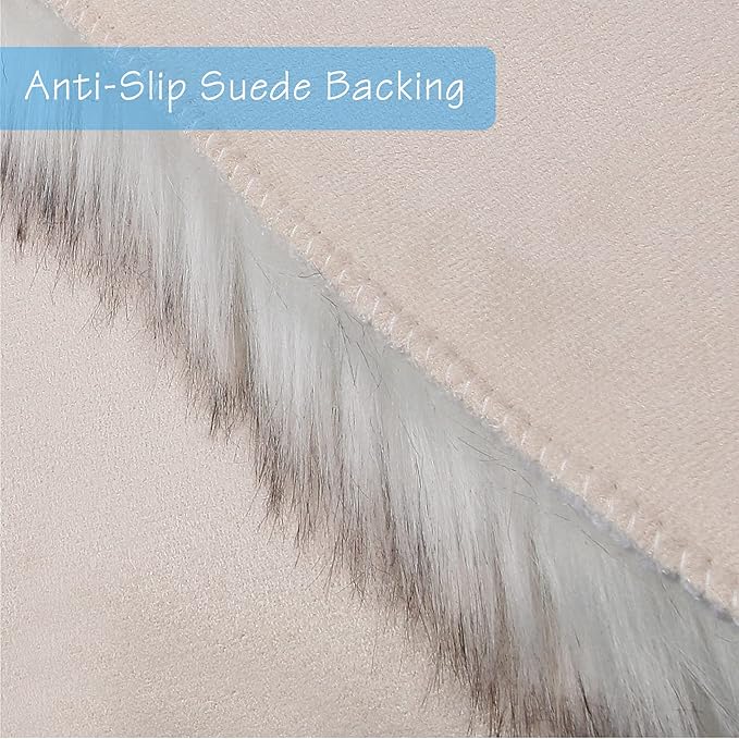 duduta White Black Faux Sheepskin Fur Rug 3x5 ft, Fluffy Shag Bedroom Dorm Nursery Playroom Carpet Rug Non Slip Washable